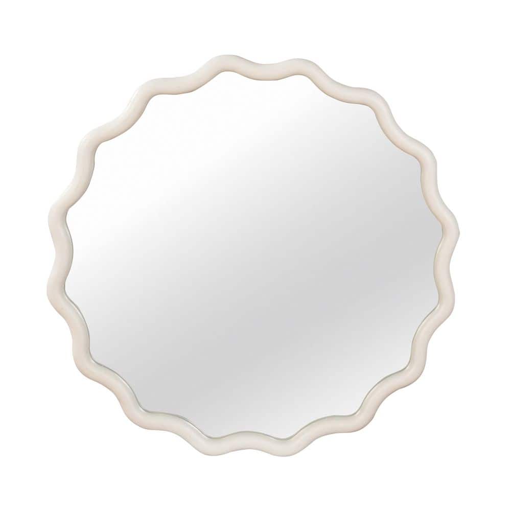 36.00 in. W x 36.00 in. H Round Solid Wood Framed Wall Mount Bathroom Vanity Mirror in White price history on PriceWatchPro
