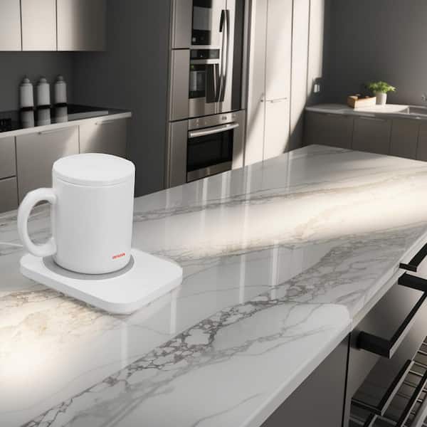 Aiwa 2-in-1 Smart Coffee Mug Warmer and 15W Wireless Phone Charger with Ceramic Mug and Lid, White
