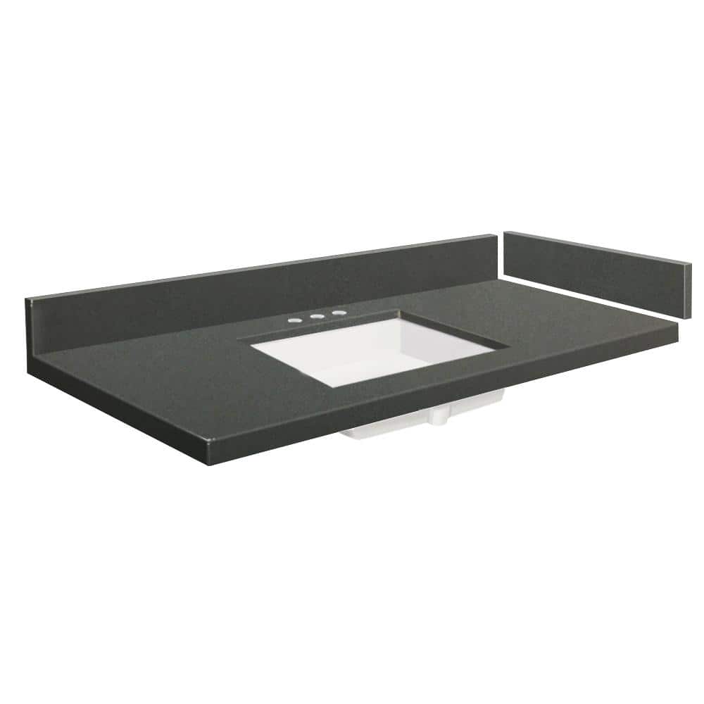 Urban Gray Quartz Single Sink Bathroom Vanity Top with White Basin
