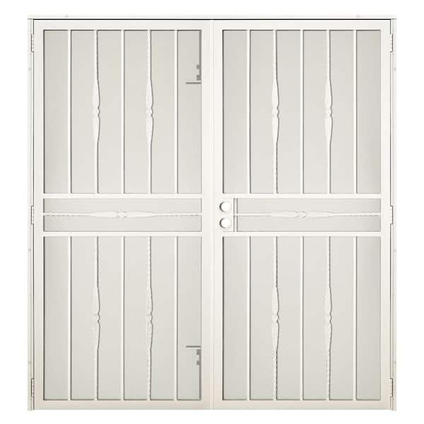 Unique Home Designs 72 in. x 80 in. Cottage Rose Navajo White Surface Mount Outswing Steel Security Double Door with Expanded Metal Screen