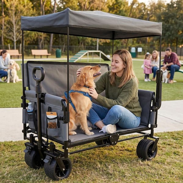 Sudzendf 6.3 cu. ft. Gray Steel 3-in-1 Folding Wagon Garden Cart