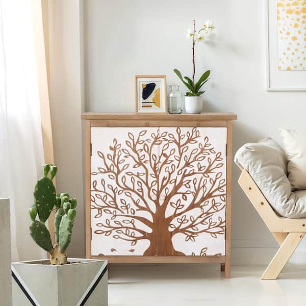 PHI VILLA 32 in. Wish Tree Brown Accent Storage Cabinet with 2-Door