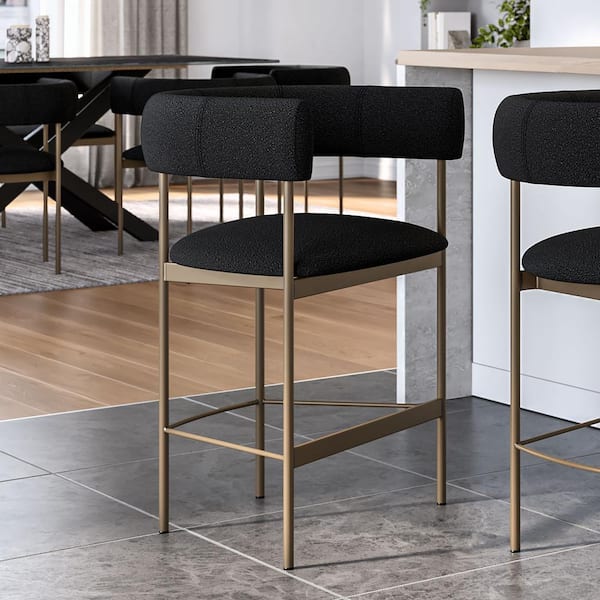 Amisco Julius 24.38 in. Charcoal Grey Boucle Polyester / Bronze Metal Counter Stool