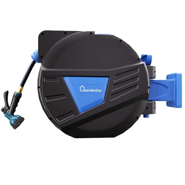 GardenJoy Retractable Hose Reel 1/2 in. x 100 ft. Garden Water Hose Reel w/10-Pattern Nozzle 180° Swivel Bracket Wall-Mounted
