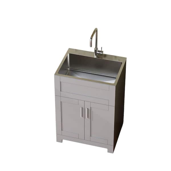 Unbranded 24 in. D x 18 in. W Freestanding Vanity Laundry Sink with Cabinet with Stainless Steel Combo in Gray