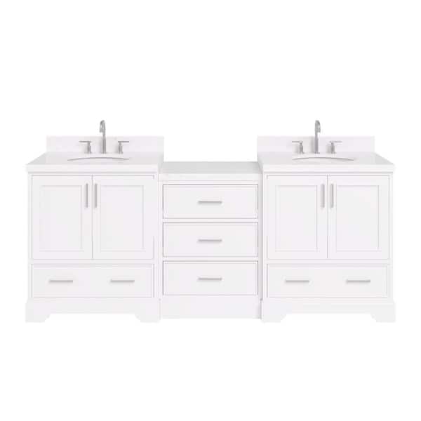Stafford 85 in. W x 22 in. D x 36 in. H Double Sink Bath Vanity in White with Carrara White Quartz Top