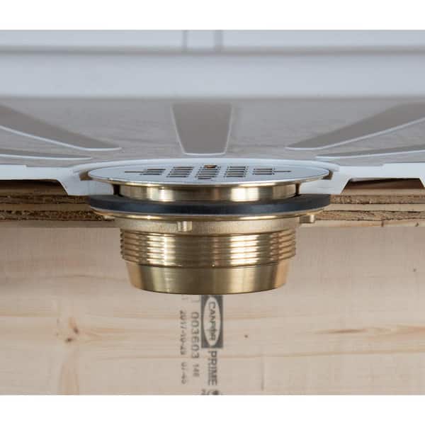 Top-Install Shower Drain Replacement For Fiberglass/Plastic Pans - Fits 2" Pipes, Brushed Nickel
