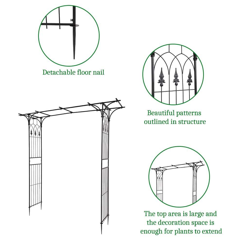 Black Iron Flat Top Garden Arbor Trellis for Climbing Plants