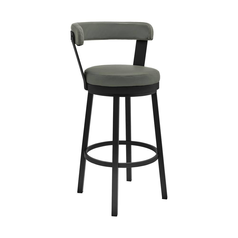 Bryant 30" Swivel Bar Stool in Gray Faux Leather and Black Metal