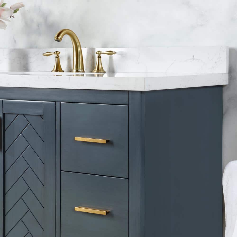 Gazsi 84" Charcoal Blue Wood Vanity with Composite Stone Top