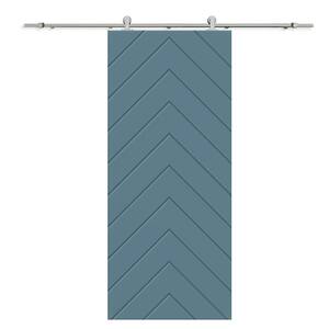Herringbone 30 in. x 84 in. Fully Assembled Dignity Blue Stained MDF Modern Sliding Barn Door with Hardware Kit