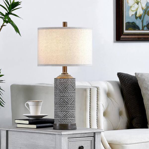 Kawoti 23 25 In Distressed Wook Look Finish Table Lamp Set With Fabric Shade And Led Bulbs Included Of 2