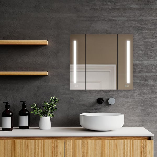 Signature Royale 40 in W x 36 in. H Rectangular LED Tri-view Medicine Cabinet with Mirror Defogger, 3X Magnifying Mirror