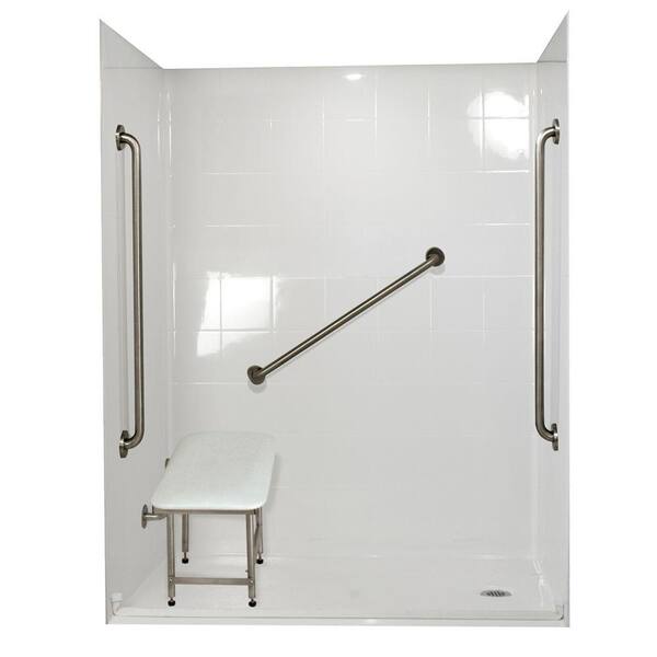 Ella Standard Plus 36 37 in. x 60 in. x 78 in. Barrier Free Roll-In Shower Kit in White with Right Drain