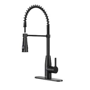 Single Handle Pull Down Kitchen Faucet with Touchless Sensor and LED Temp Display in Matte Black