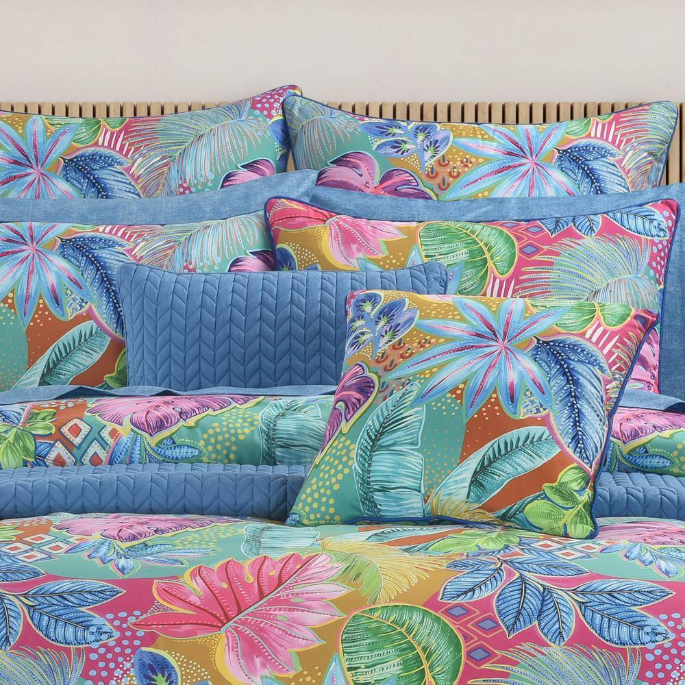 Full Blue Tropical Microfiber Bedspread Set