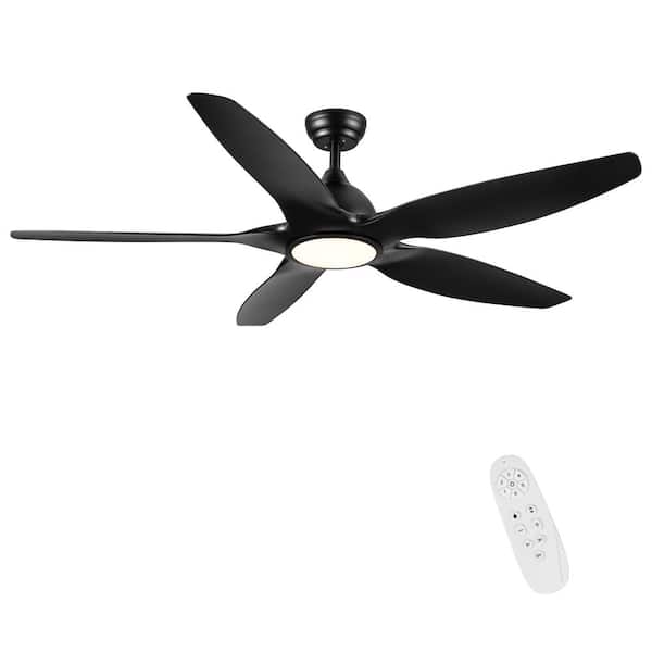 Lasaideal 60 in. Integrated Led Indoor Matte Black Ceiling Fan With Light Kit And Remote Control