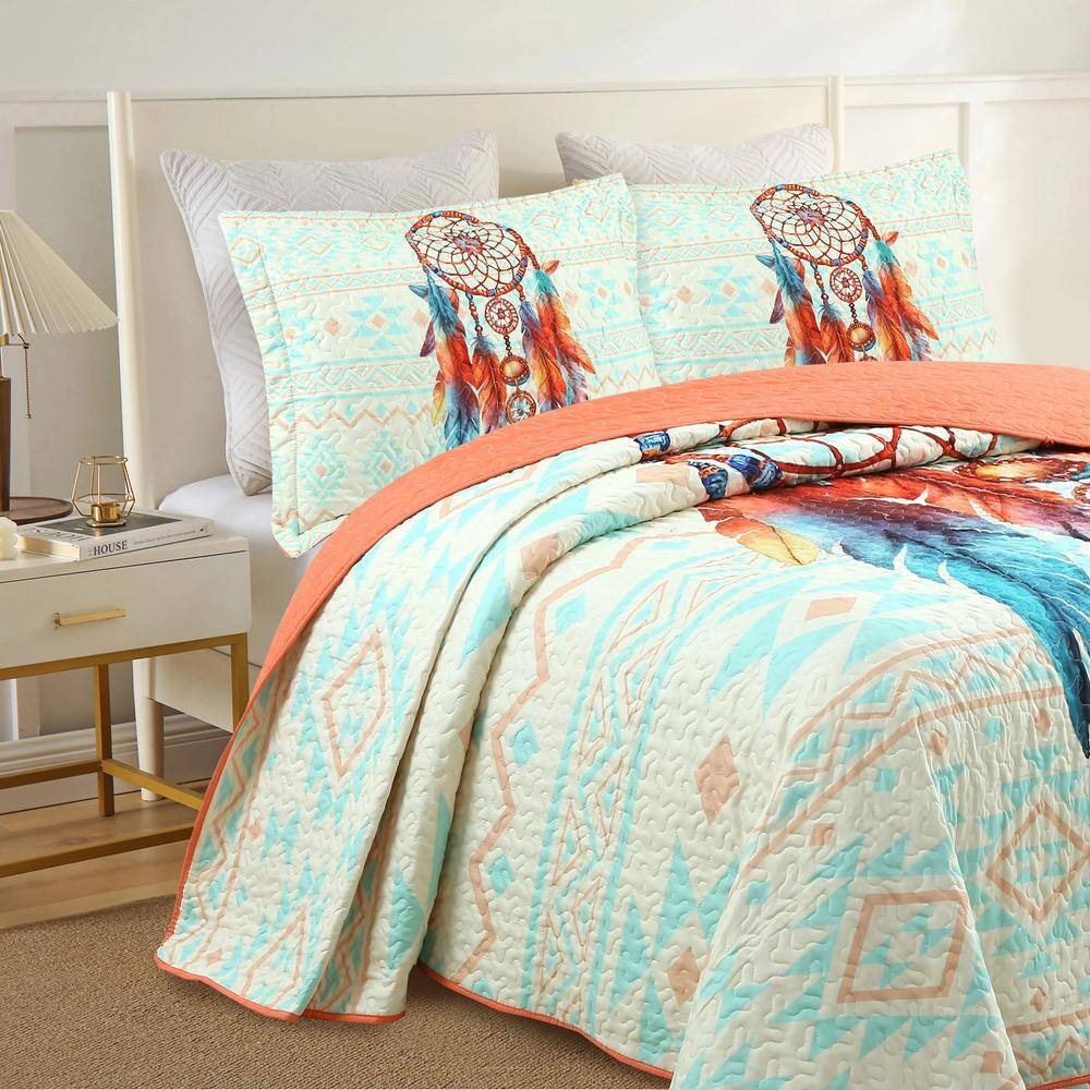 King Size Multicolor Polyester Dreamcatcher Quilt Set