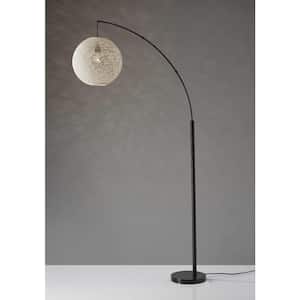 76.5 in. Bronze Swing Arm Floor Lamp With Metal Arc And Groovy Rattan String Ball Shade