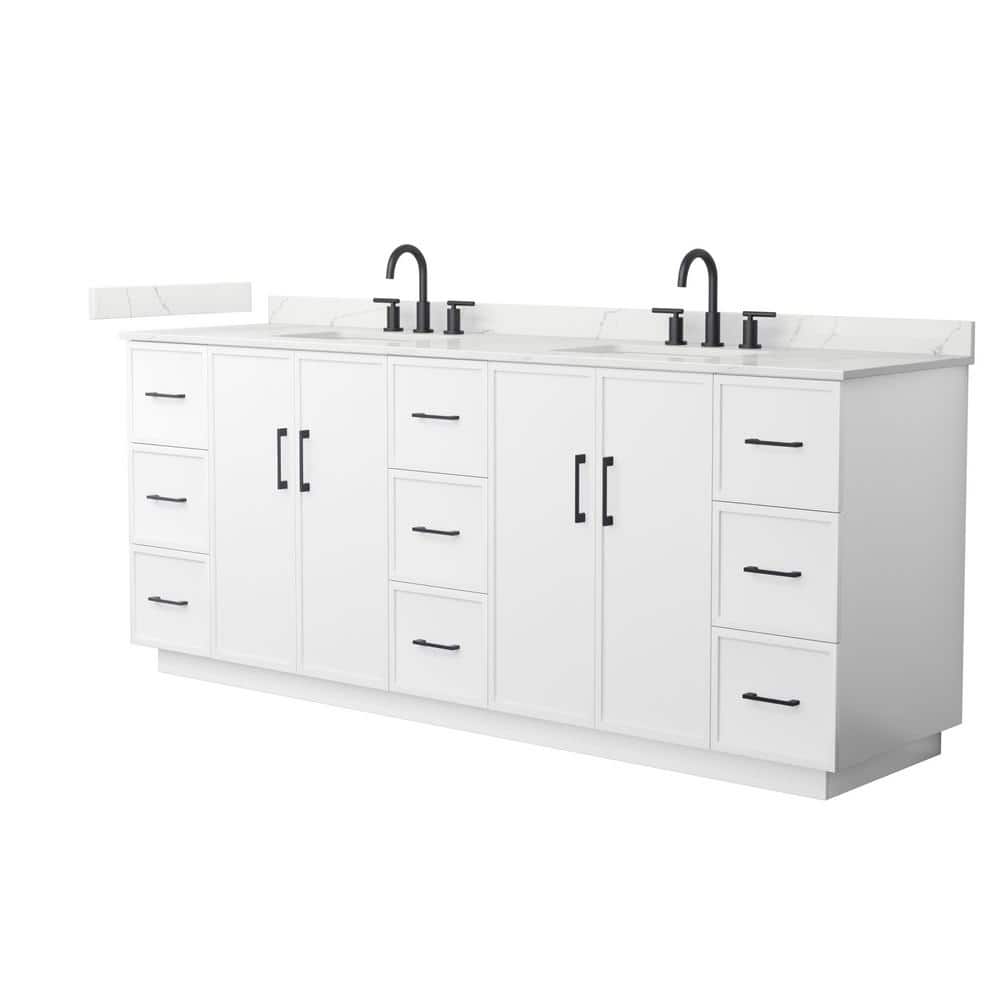 Elan TK 84 in. Double Freestanding White Bath Vanity with Giotto Quartz Top Unassembled price history on PriceWatchPro