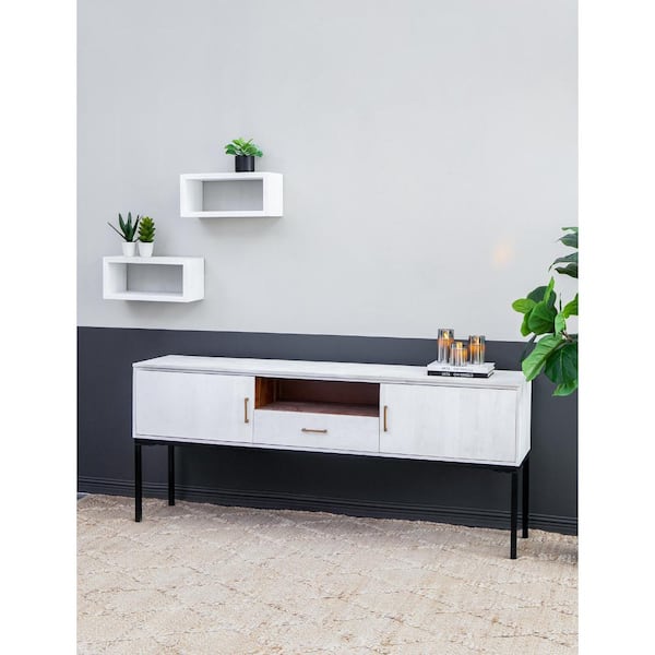 A & B Home White Wash TV Stand Entertainment Center Fits TV up to 60"