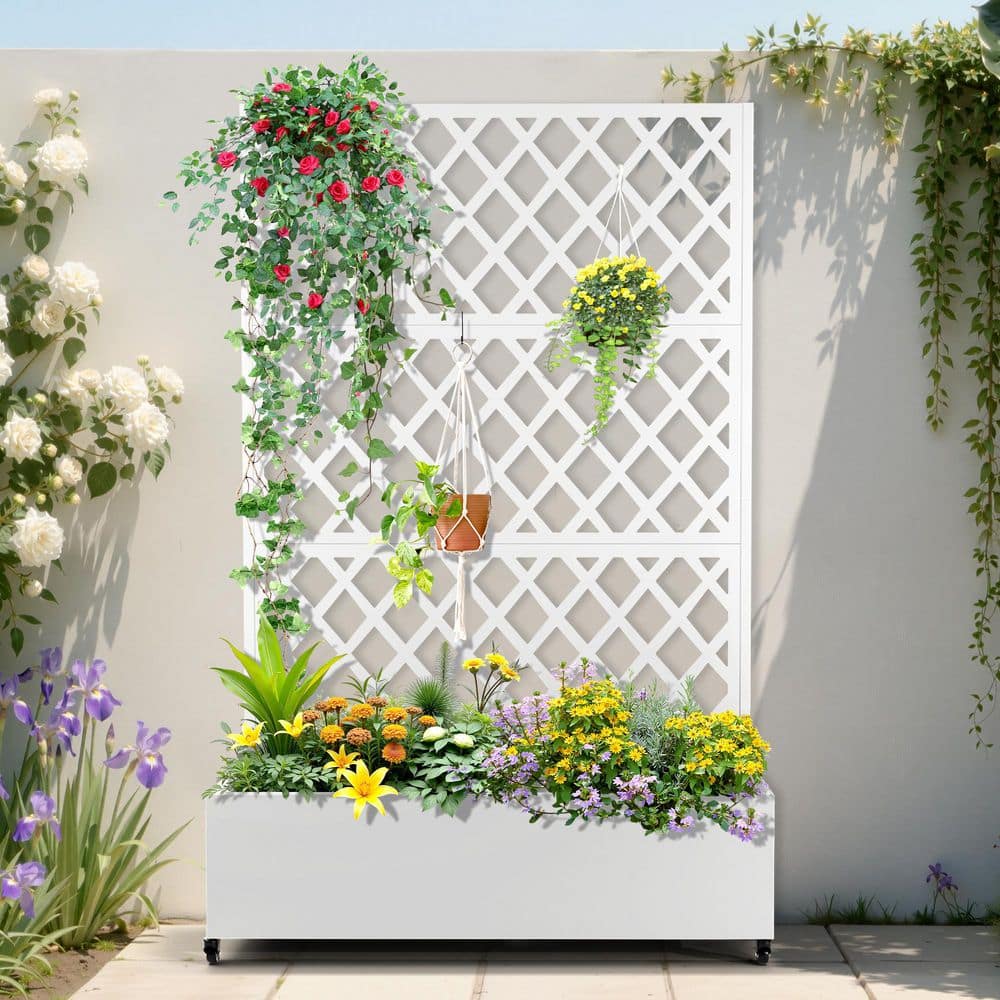 TUYOHW 47 in. x 16 in. x 71 in. White Metal Raised Garden Planter Box ...