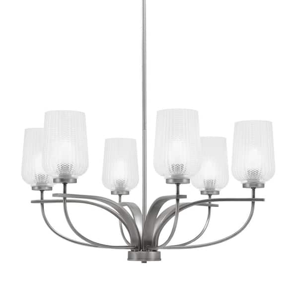 Unbranded Olympia 6 Light, Uplight, Chandelier, Graphite Finish, 5 in. Clear Textured Glass