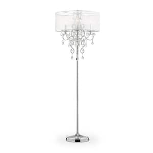 63 in. Silver 3 Light 1-Way (On/Off) Standard Floor Lamp for Bedroom with Acrylic Round Shade