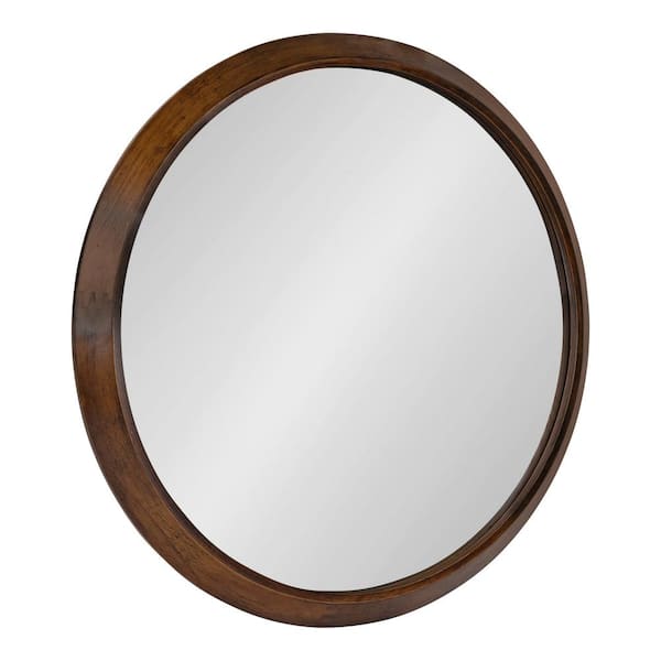 Kate and Laurel 1.50 in. H x 24.00 in. W Uldrich Farmhouse Round Framed Walnut Brown Accent Wall Mirror