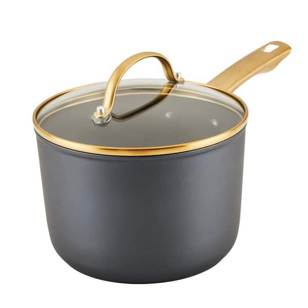 Forged Induction 3 qt. Aluminum Ceramic Nonstick Saucepan with Lid in Black