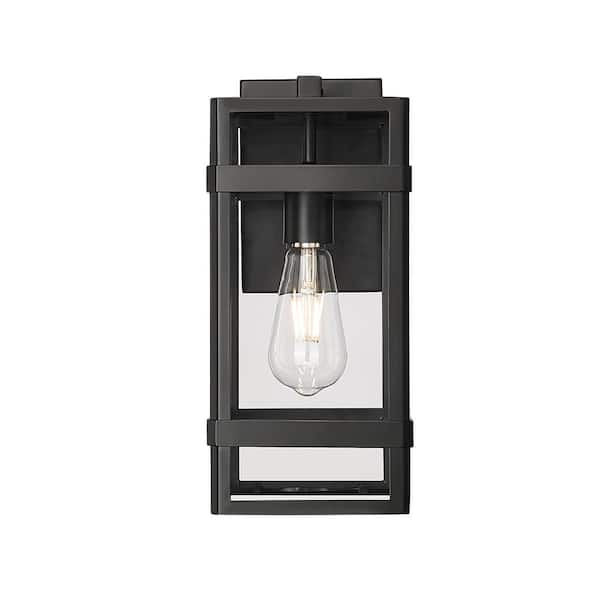 Millennium Lighting Payton 1-Light 6 in. Wide Powder Coated Black Transitional Outdoor Wall Lantern with Clear Glass
