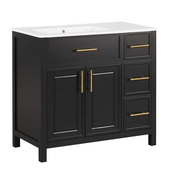 36 in. W x 18.3 in. D x 33.9 in. H Single Sink Freestanding Black Bath Vanity with White Ceramic Top