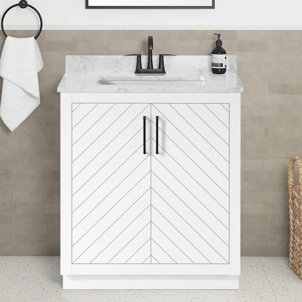 Glacier Bay Huckleberry 30 in. Single Sink White Bath Vanity with White Engineered Marble Top (Assembled)