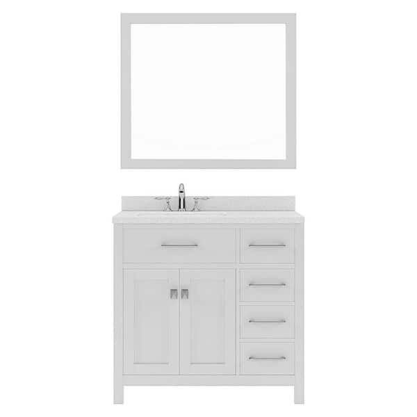 Virtu USA Caroline Parkway 36 in. W x 22 in. D x 35 in. H Single Sink Bath Vanity in White with Quartz Top and Mirror