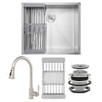 Handmade All-in-One Undermount Stainless Steel 25 in. x 22 in. Single Bowl Kitchen Sink w/Pull-Down Faucet, Drying Rack