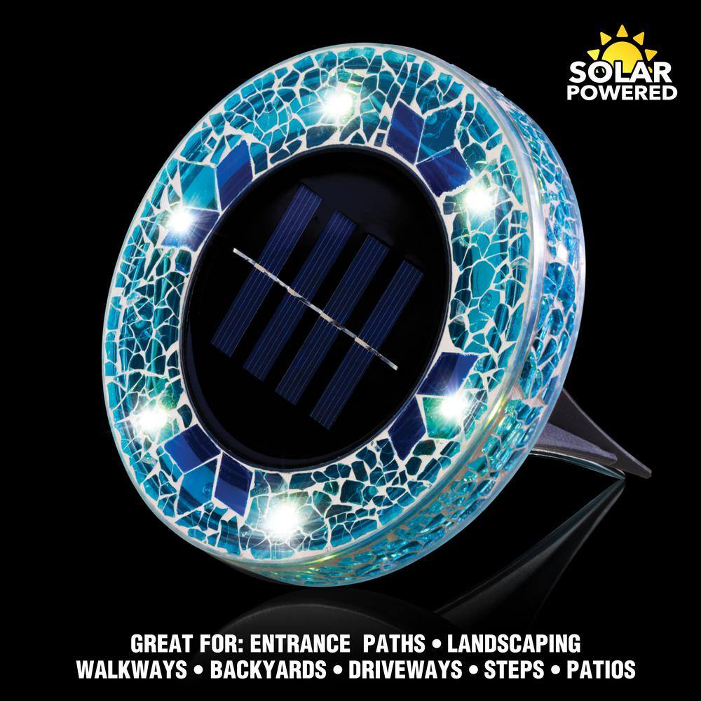 Blue Mosaic Solar Powered LED Disk Lights Set of 4