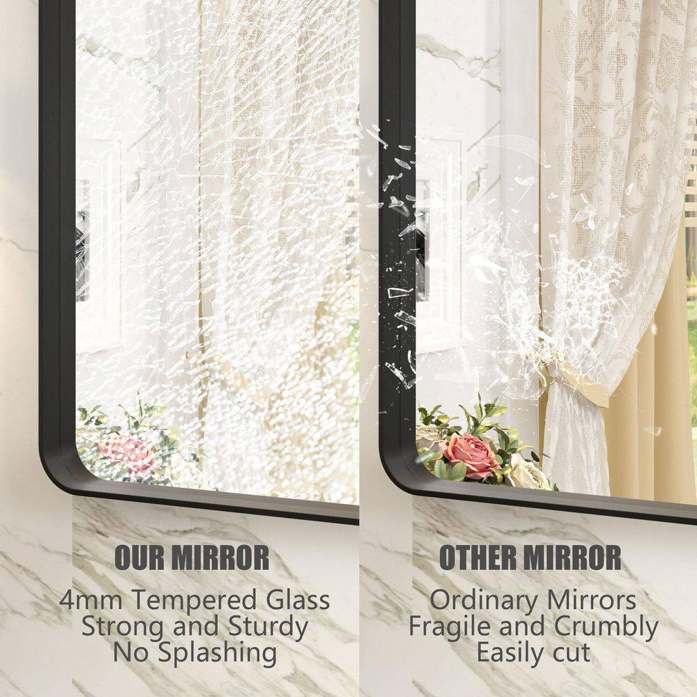60x28 Matte Black Aluminum Framed Rectangular Vanity Mirror