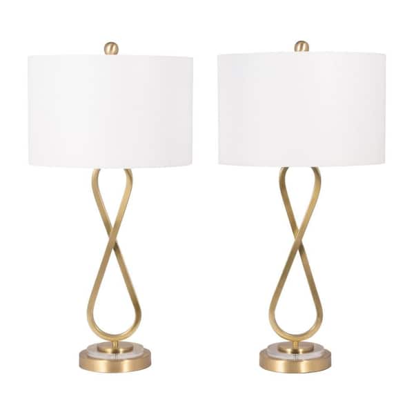 Liv & Skye 28 in. Gold Metal Infinity Table Lamp Set and White Shade (Set of 2)