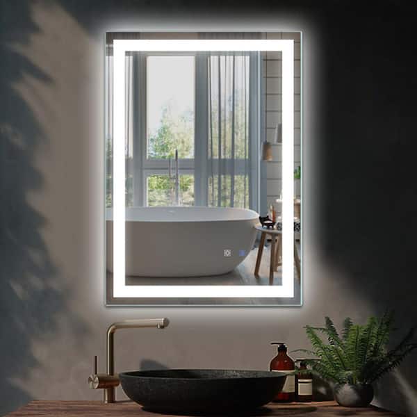 FUNKOL 20 in. W x 28 in. H Rectangular Frameless LED Anti-Fog Dimmable Wall Mounted White Modern Style Bathroom Vanity Mirror
