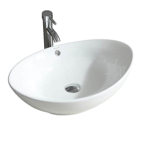 Oval Ceramic Vessel Sink Egg Shape Bathroom Faucet Vanity Art Basin Popup Drain 