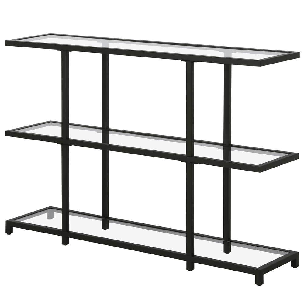Greenwich 42'' Blackened Bronze Console Table with Tempered Glass Shelves