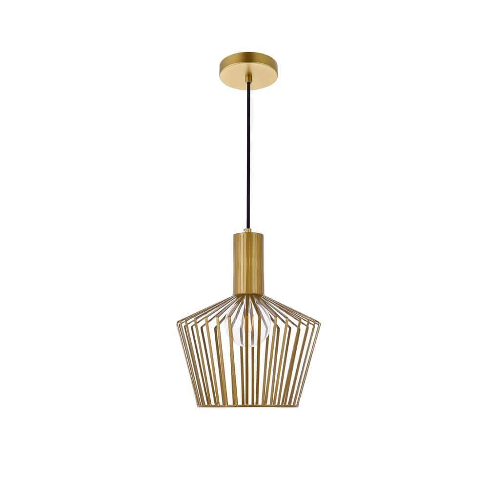 Timeless Home Rayna 1-Light Pendant in Brass with 11.6 in. W x 13.8 in. H S