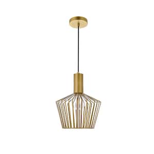 Timeless Home Rayna 1-Light Pendant in Brass with 11.6 in. W x 13.8 in. H Shade