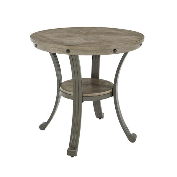 Franklin 24 in. Pewter Gray Round Wood End Table with Shelf