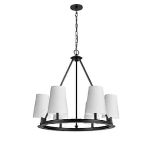 Colby 6-Light Matte Black Shaded Chandelier with White Fabric Shade