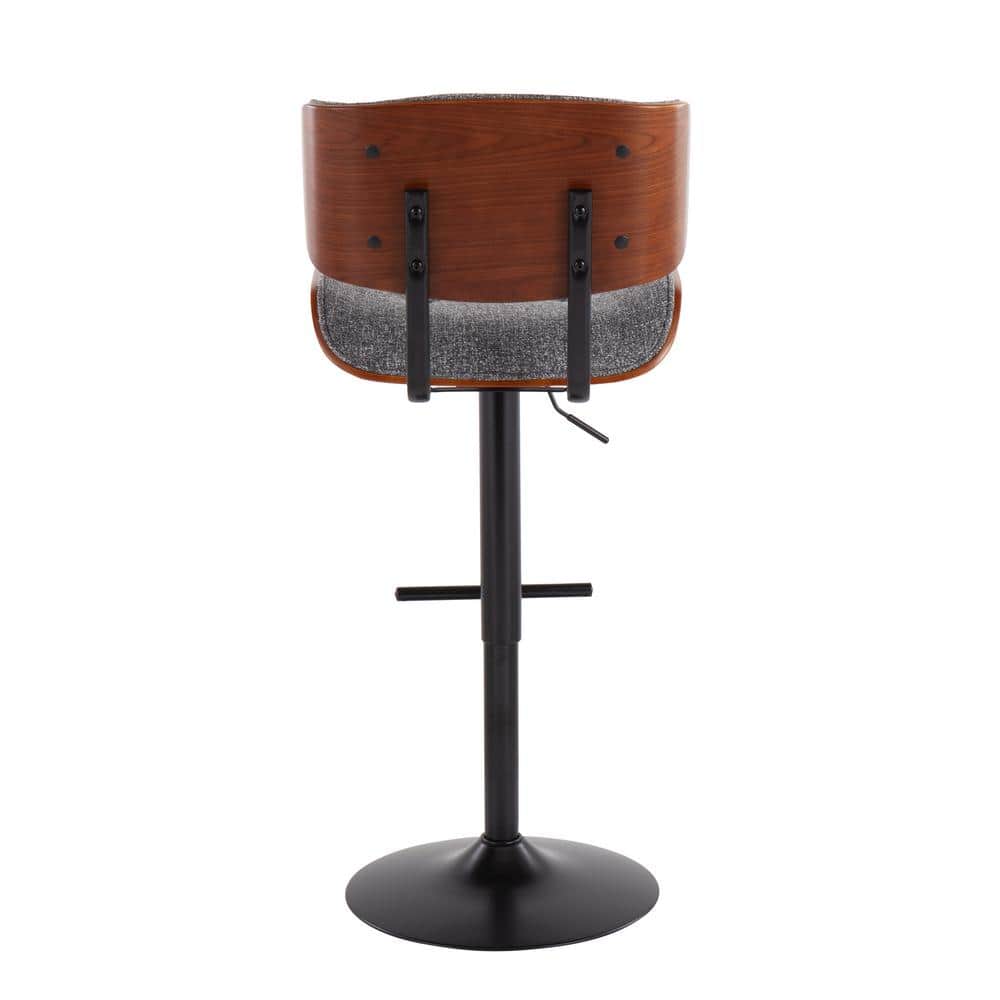 Gray Adjustable Swivel Barstool with Walnut Wood Accent