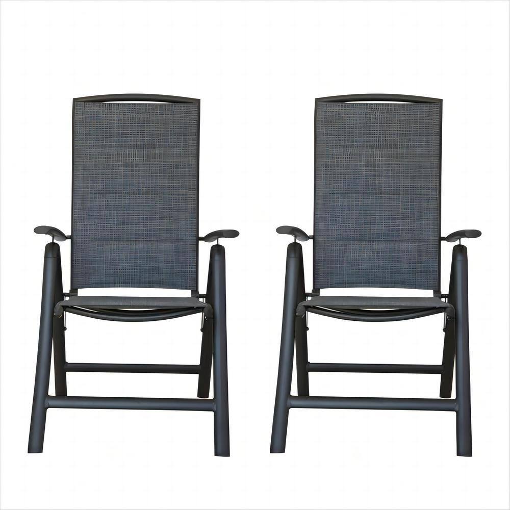 Double Fabric Folding Outdoor Lounge Chair Set of 2, Aluminium Frame Reclining Chairs with Adjustable Backrest-Dark Gray price history on PriceWatchPro