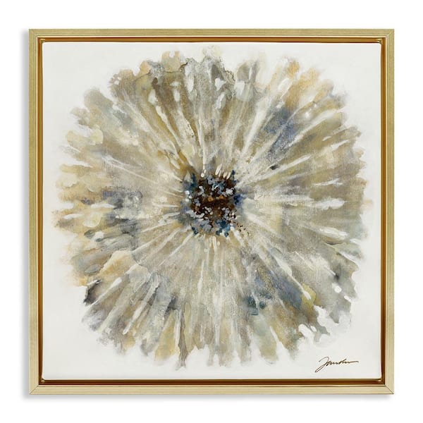 Neutral Rustic Abstract Flower by Liz Jardine Gold Floater Frame Nature Graphic Art Print 18 in. x 18 in.