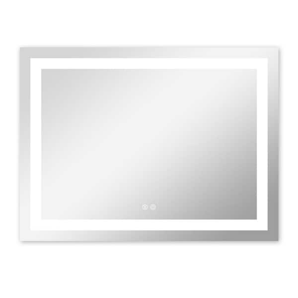 COWLOWN 48 in. W x 36 in. H Rectangular Frameless Anti-Fog, LED Wall Mount Bathroom Vanity Mirror in Silver