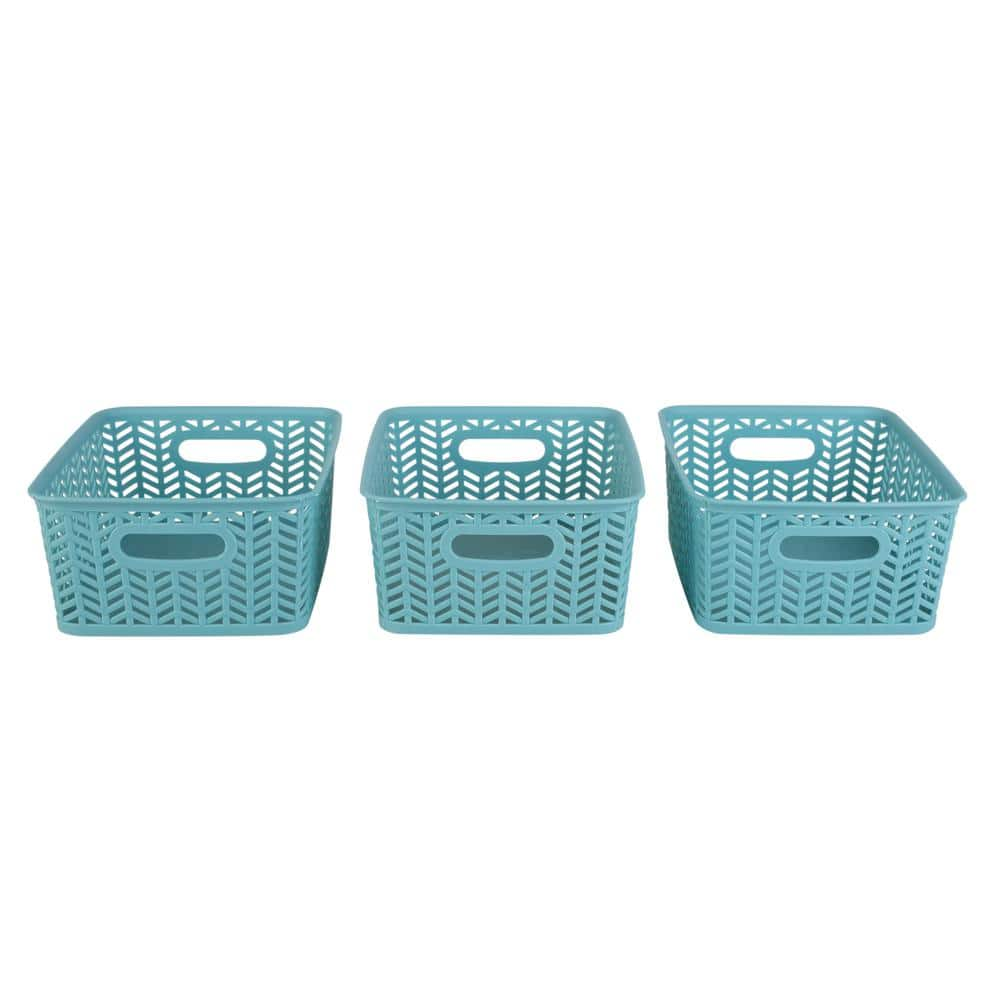 SIMPLIFY 3 Pack Small Herringbone Cube Storage Bin Basket In Dusty blue ...